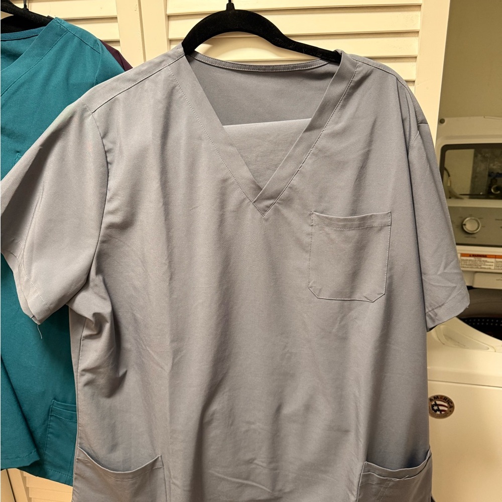Gray V-Neck Scrub Top